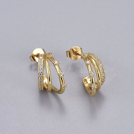 Brass Micro Pave Cubic Zirconia Stud Earrings EJEW-K083-12G-B-1