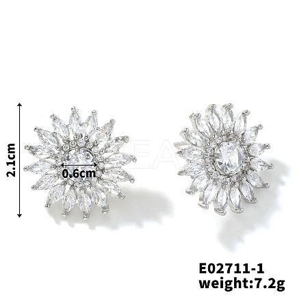 3D Sunflower Copper & Zircon Stud Earrings Fashionable Luxury Japanese Style FV5287-1-1