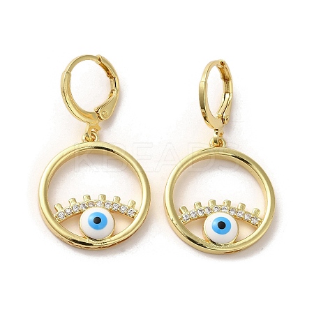 Evil Eye Real 18K Gold Plated Brass Dangle Leverback Earrings EJEW-Q797-09G-01-1