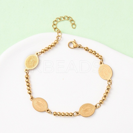 Religion 304 Stainless Steel Link Bracelets BJEW-F524-04B-G-1