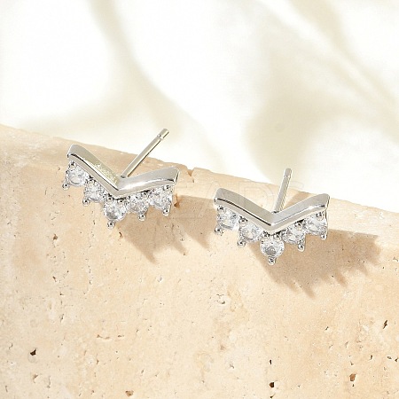Brass Micro Pave Clear Cubic Zirconia Stud Earrings EJEW-R016-26P-06-1