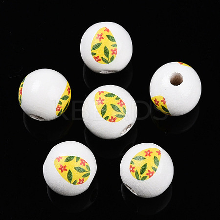 Easter Theme Printed Wood Beads WOOD-T032-22O-1