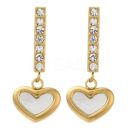 Ion Plating(IP) 304 Stainless Steel Inlay Rhinestone & Natural Shell Beads Stud Earrings for Women EJEW-M024-01B-G-1
