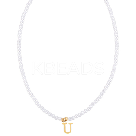 Imitation Pearl with Stainless Steel Pendants Necklaces NJEW-LP0001-51U-G-1
