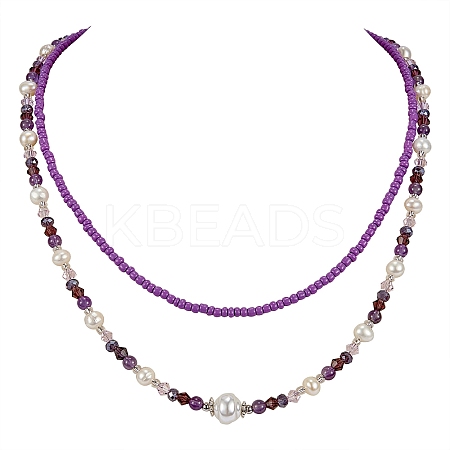 Glass Seed Beaded Necklaces Set NJEW-SW00006-05-1