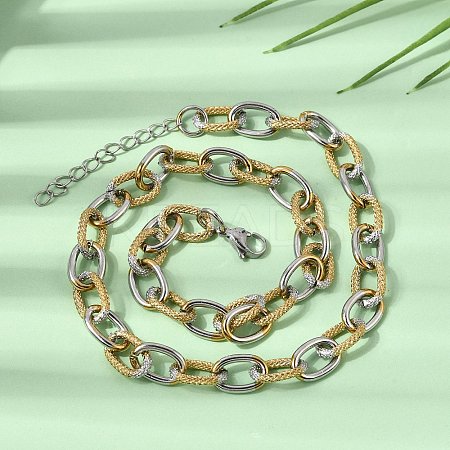 9MM Duo Tone 304 Stainless Steel Textured Cable Chain Necklaces for Women Men SA-CBA37BC-19GP-1