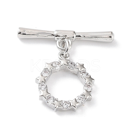 Rack Plating Brass Micro Pave Clear Cubic Zirconia Toggle Clasps KK-P247-13P-1