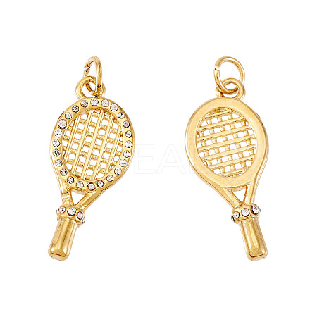 2Pcs 304 Stainless Steel Micro Pave Cubic Zirconia Pendants STAS-TA0003-13-1
