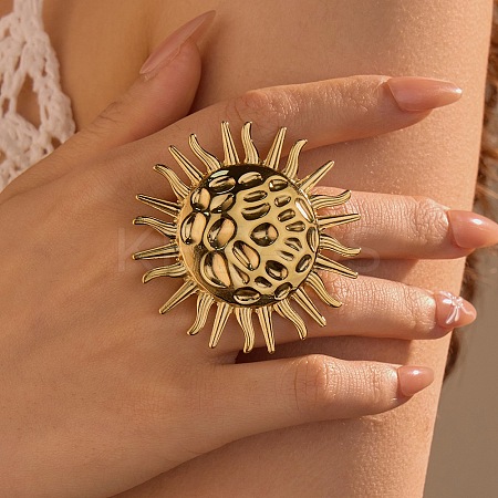 Sun 304 Stainless Steel Adjustable Open Cuff Rings for Women RJEW-Z089-01G-1