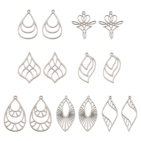 14Pcs 7 Style Stainless Steel Pendants STAS-PJ0001-46-1