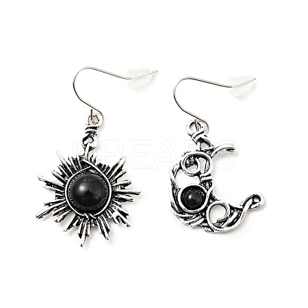 Resin Beaded Moon and Sun Asymmetrical Earrings LS-EJEW-C036-01E-1