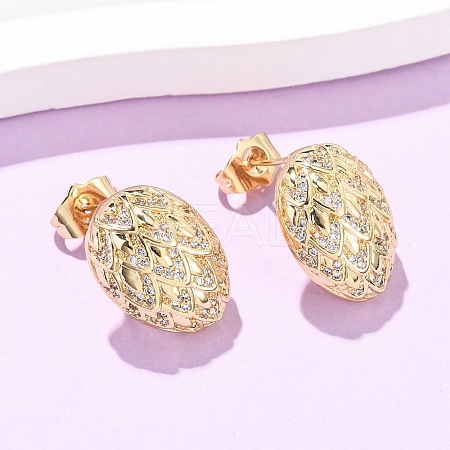 Brass Micro Pave Cubic Zirconia Egg Stud Earrings EJEW-B153-12G-1