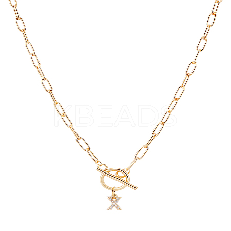 1Pc 304 Stainless Steel Chain & Brass Micro Pave Cubic Zirconia Letter Pendant Necklaces NJEW-LP0001-36X-G-1
