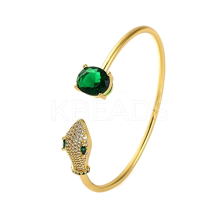 Snake Rack Plating Brass Micro Pave Cubic Zirconia Cuff Bracelets for Women BJEW-M040-05G-1