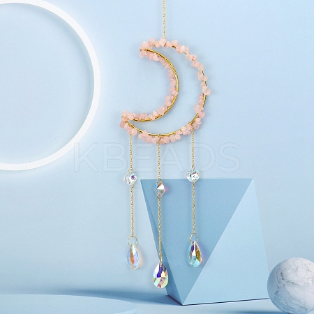 Glass & Brass Moon Pendant Decorations HJEW-PW0002-09A-1