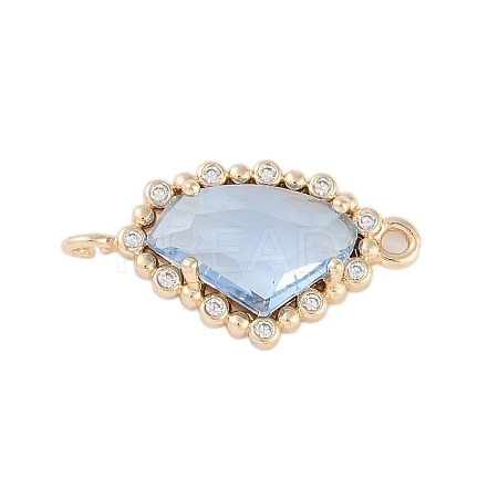 Golden Plated Brass Pave Clear Cubic Zirconia Connector Charms KK-L218-002G-02-1