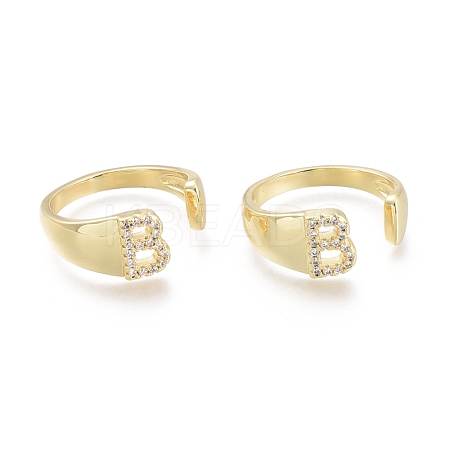 Brass Micro Pave Clear Cubic Zirconia Cuff Rings X-RJEW-F103-13B-G-1