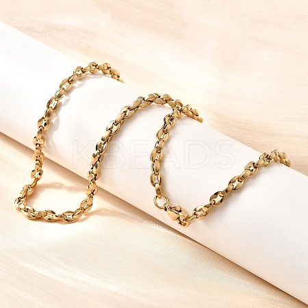 4MM 304 Stainless Steel Coffee Bean Link Chain Necklaces for Women NJEW-B134-06A-G-1