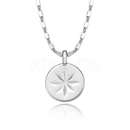 Vintage S925 Silver Eight-pointed Star Coin Pendant Necklace Retro Style MV8352-3-1