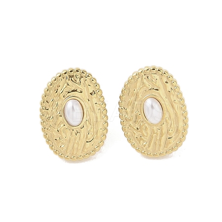 316 Surgical Stainless Steel & CCB Imitation Pearl Stud Earrings for Women LS-STAS-B063-03G-04-1