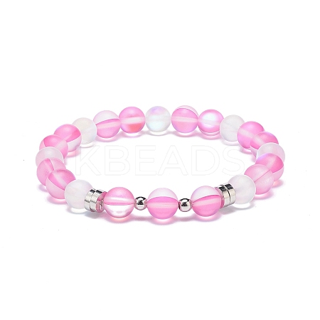 Synthetic Moonstone & Brass Beaded Stretch Bracelet for Women BJEW-JB08845-1