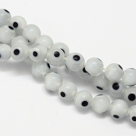Handmade Evil Eye Lampwork Round Bead Strands LAMP-L055-8mm-13-1