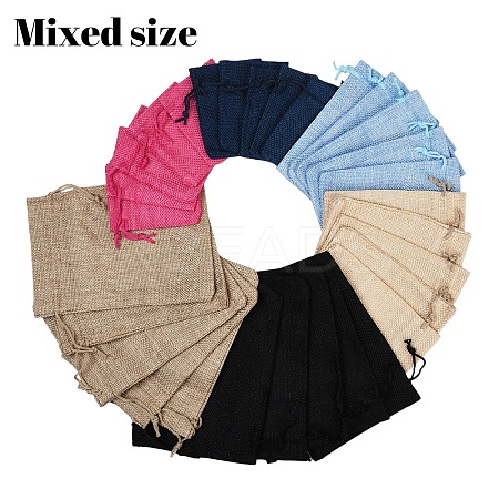 30Pcs 6 Styles Polyester Imitation Burlap Packing Pouches Drawstring Bags ABAG-YW0001-08-1
