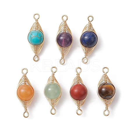 7Pcs 7 Styles Natural & Synthetic Mixed Gemstone Copper Wire Wrapped Connector Charms PALLOY-JF02517-01-1