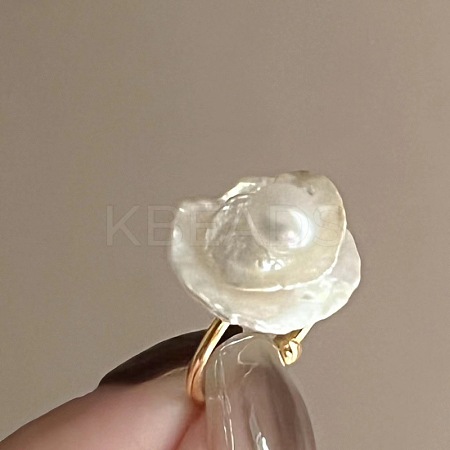 Flower Natural Freshwater Baroque Pearl with Brass Cuff Rings for Women FS-WG89D29-01-1
