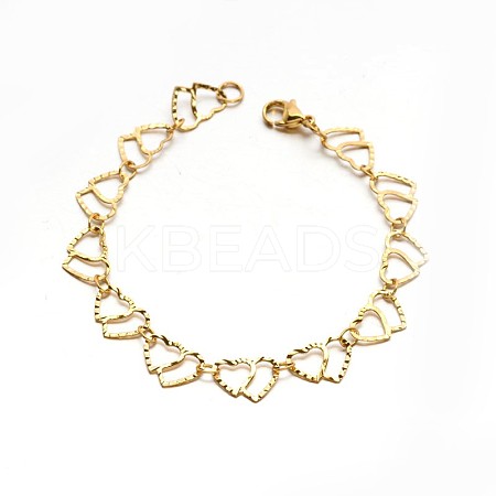 304 Stailess Steel Heart to Heart Link Chain Bracelets BJEW-N280-12G-1