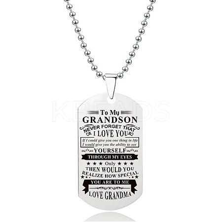 201 Stainless Steel To My Grandson Dog Tag Pendant Ball Chain Necklaces FS-WG527E6-24-1
