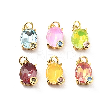 Oval Brass Micro Pave Cubic Zirconia Pendants KK-L237-020G-1