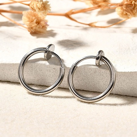 Tarnish Resistant 304 Stainless Steel Retractable Clip-on Hoop Earrings STAS-I097-078P-1