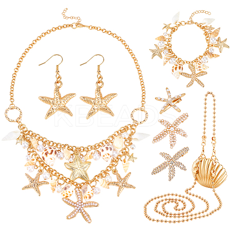 Alloy Dangle Earrings & Crossbody Bags & Bib Necklace & Chain Bracelets & Alligator Hair Clips Sets for Women SJEW-PH0001-22-1