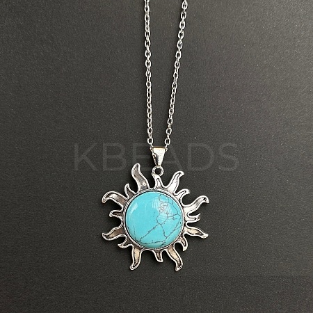 Synthetic Turquoise Sun Pendant Alloy Chain Vintage Necklaces WB3716-2-1