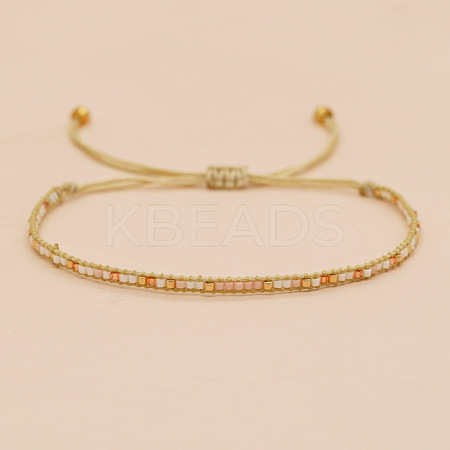 Bohemian Braided Adjustable Glass Seed Beaded Bracelets EX8332-1-1
