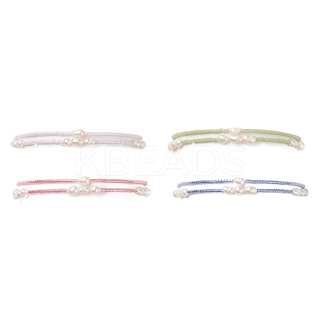 2Pcs 2 Style Natural Pearl & Glass Seed Beaded Stretch Bracelets Set BJEW-JB09032-1