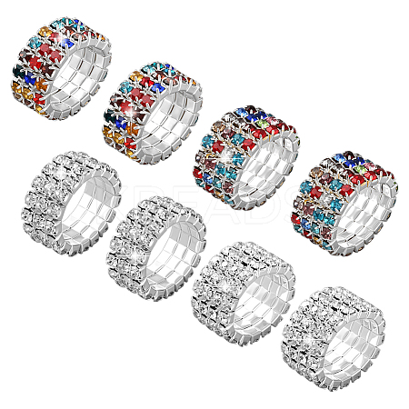 8Pcs 4 Styles Rhinestone Tennis Chains Stretch Ring for Women RJEW-HY0001-07B-1