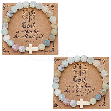 4Pcs Natural Flower Amazonite Round Beads Stretch Bracelets for Men Women BJEW-ME00007-1
