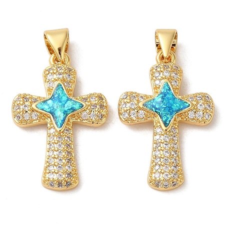Rack Plating Brass Micro Pave Cubic Zirconia Pendants KK-P268-17A-G-1