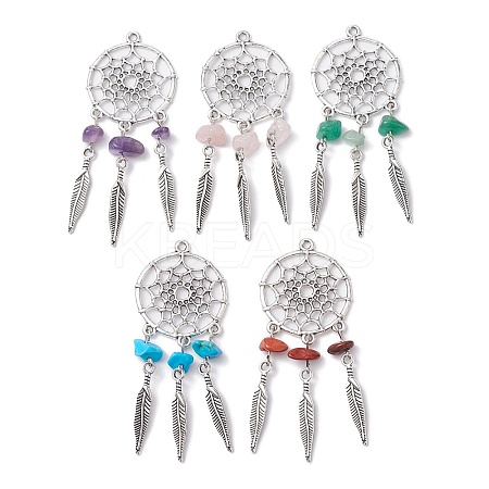 10Pcs 5 Colors Natural Amethyst & Red Jasper & Rose Quartz & Green Aventurine & Dyed Magnesite Chip Big Pendants PALLOY-AL0026-1