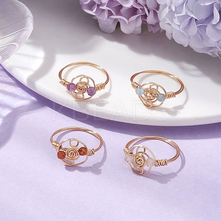 Natural Apatite & Garnet & Amethyst & Citrine Finger Rings RJEW-JR00801-1