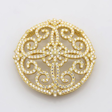 Filigree Flat Round Brass Micro Pave Cubic Zirconia Cabochons ZIRC-P005-03G-NR-1