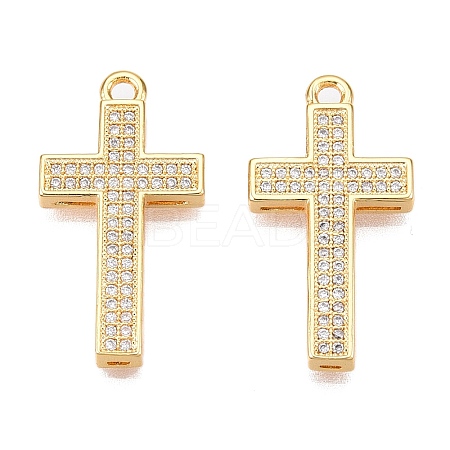 Brass Micro Pave Clear Cubic Zirconia Pendants KK-T073-25G-1