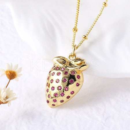 Brass Micro Pave Camellia Cubic Zirconia Fruit Pendant Necklaces for Women NJEW-U042-02A-G-1