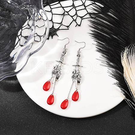 Gothic Style Sword & Heart Alloy Dangle Earrings EJEW-JE06626-1