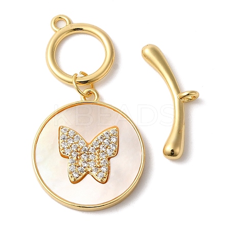 Brass Micro Pave Clear Cubic Zirconia Toggle Clasps KK-N254-92G-1