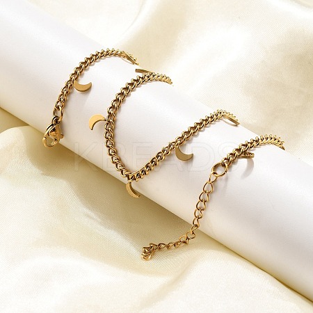 304 Stainless Steel Twisted Chain Necklaces with Moon Charm Tassel NJEW-R023-08G-1