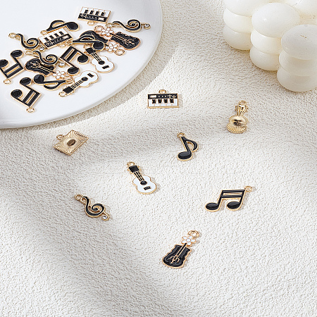 24Pcs 6 Styles Music Theme Alloy Enamel Pendants ENAM-LP0001-16-1