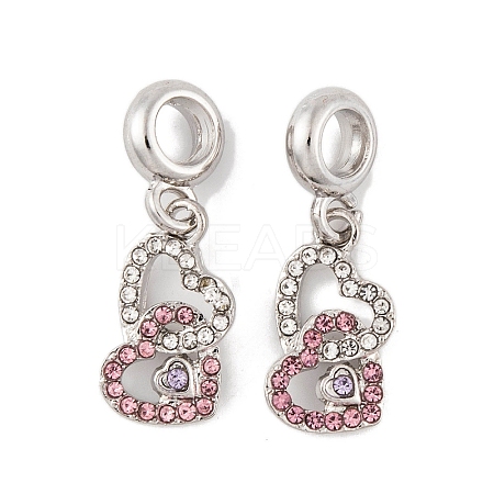 Rack Plating Alloy Crystal & Light Rose Rhinestone European Dangle Charms FIND-C055-18P-1